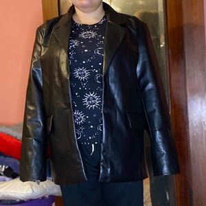 Faux Black Leather Blazer